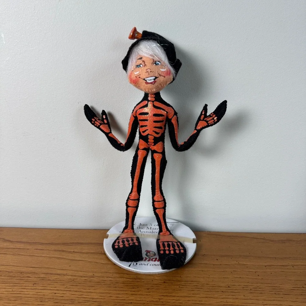 Annalee Mobilitee Lil Skeleton Halloween Doll Orange Black‎ Glitter Sparkle